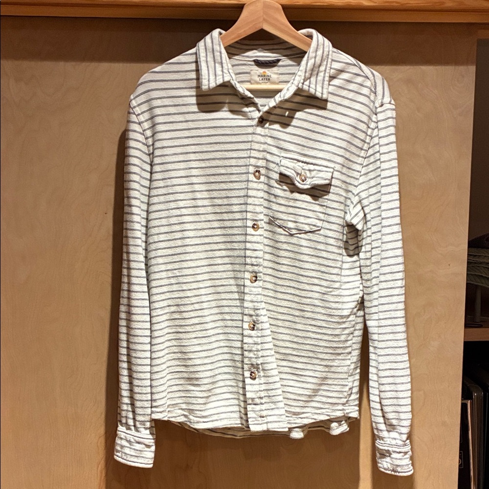 Marine Layer White and Gray Striped Casual Button Down Shirt